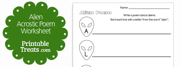 Printable Alien Acrostic Poem — Printable Treats.com