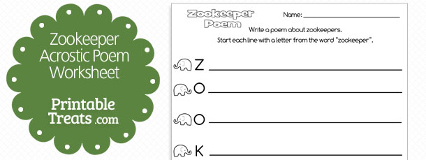 Printable Zookeeper Acrostic Poem — Printable