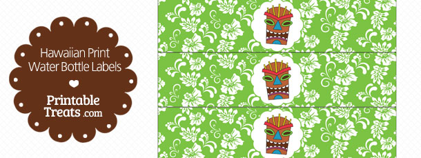 Printable Green Hawaiian Print Water Bottle Labels Printable Treats