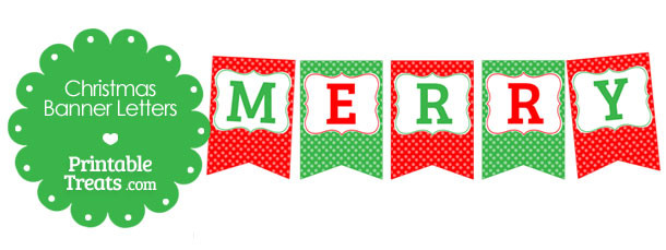 Merry Christmas Polka Dot Banner Letters Printable Treats