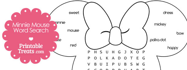 Printable Minnie Mouse Word Search Printable Treats