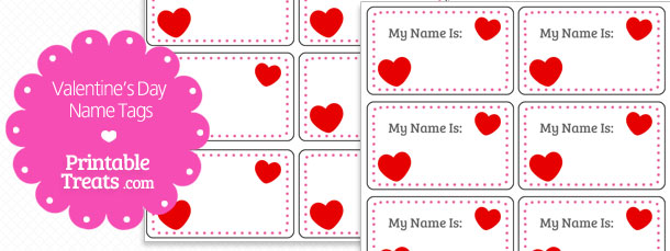 Valentines Day Heart Name Tags — Printable